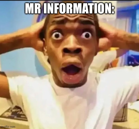 Surprised Black Guy | MR INFORMATION: | image tagged in surprised black guy | made w/ Imgflip meme maker