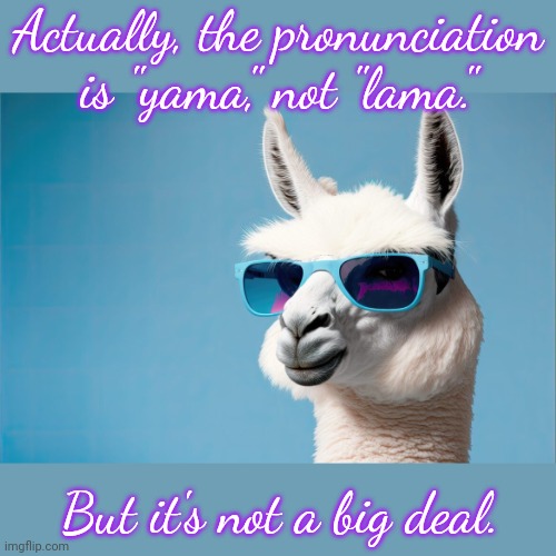 Llamas are chill creatures. | Actually, the pronunciation is "yama," not "lama."; But it's not a big deal. | image tagged in llama,names,animals,languages,what did you say | made w/ Imgflip meme maker