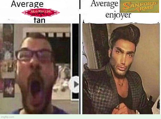 they're almost the same thing but Sanford Arms doesn't involve rehabilitating demons | image tagged in average blank fan vs average blank enjoyer | made w/ Imgflip meme maker
