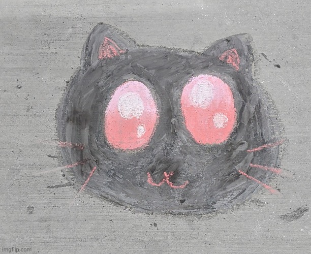sidewalk chalk cat :3 | image tagged in cat,cute,drawing,oh wow are you actually reading these tags | made w/ Imgflip meme maker