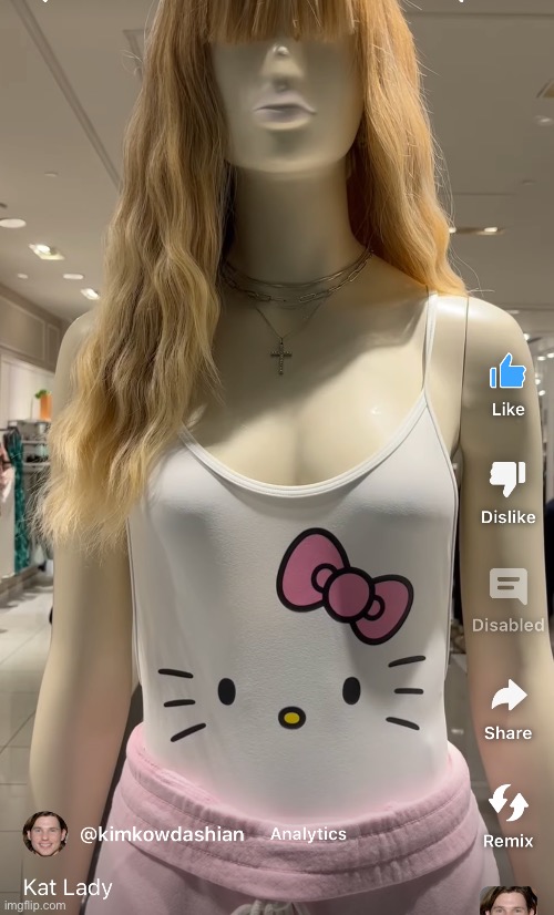 Kat Lady | image tagged in fashion,window design,forever 21,hello kitty,cat lady,brian einersen | made w/ Imgflip meme maker
