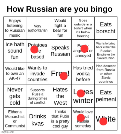 How Russian are you bingo | image tagged in how russian are you bingo | made w/ Imgflip meme maker