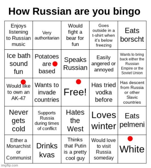 im not russian | image tagged in how russian are you bingo | made w/ Imgflip meme maker