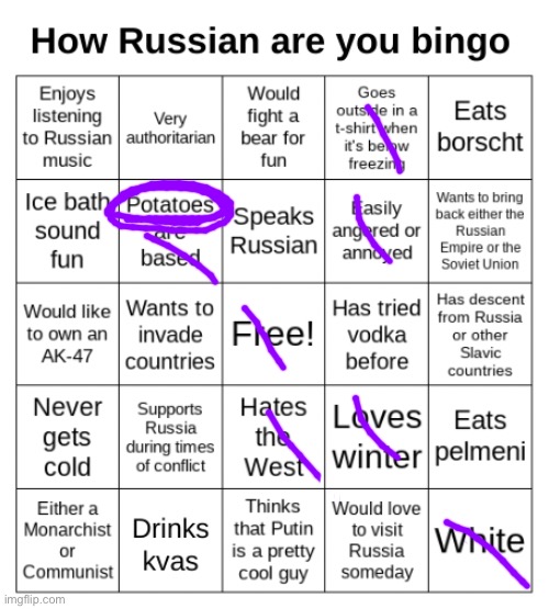 I ain’t Russian | image tagged in how russian are you bingo | made w/ Imgflip meme maker