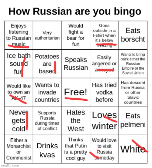 How Russian are you bingo | image tagged in how russian are you bingo | made w/ Imgflip meme maker