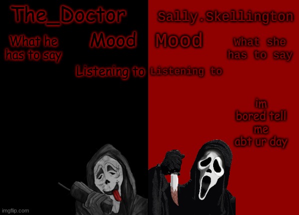 Doctor and sally | im bored tell me abt ur day | image tagged in doctor and sally | made w/ Imgflip meme maker
