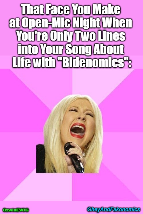 GheyAndFakonomics | That Face You Make 

at Open-Mic Night When 

You're Only Two Lines 

into Your Song About 

Life with "Bidenomics":; OzwinEVCG; GheyAndFakonomics | image tagged in team biden,inflation,fake and ghey,bidenomics,occupied usa,face you make | made w/ Imgflip meme maker
