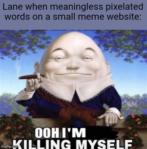 Ooh I'm killing myself | Lane when meaningless pixelated words on a small meme website: | image tagged in ooh i'm killing myself | made w/ Imgflip meme maker