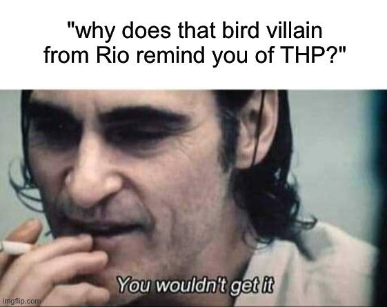 You wouldn't get it | "why does that bird villain from Rio remind you of THP?" | image tagged in you wouldn't get it | made w/ Imgflip meme maker