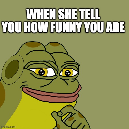she's thinking what I'm thinking right? right guys? | WHEN SHE TELL YOU HOW FUNNY YOU ARE | image tagged in hoppy smile | made w/ Imgflip meme maker
