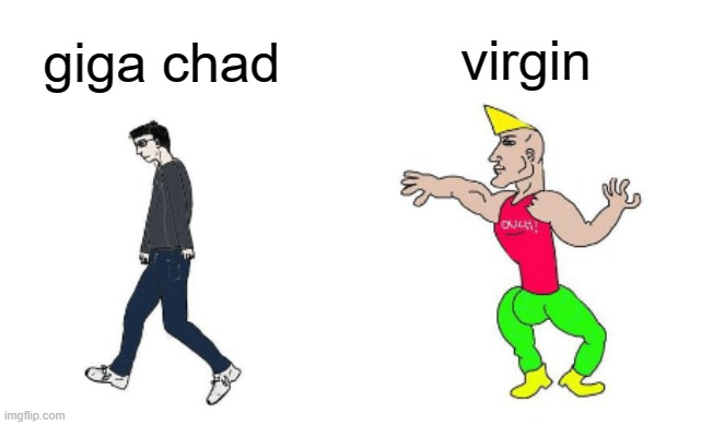 Virgin vs Chad | virgin; giga chad | image tagged in virgin vs chad,memes,funny,funny memes | made w/ Imgflip meme maker