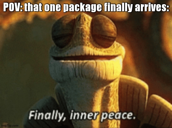 *dingdong* f***in FINALLY | POV: that one package finally arrives: | image tagged in finally inner peace | made w/ Imgflip meme maker