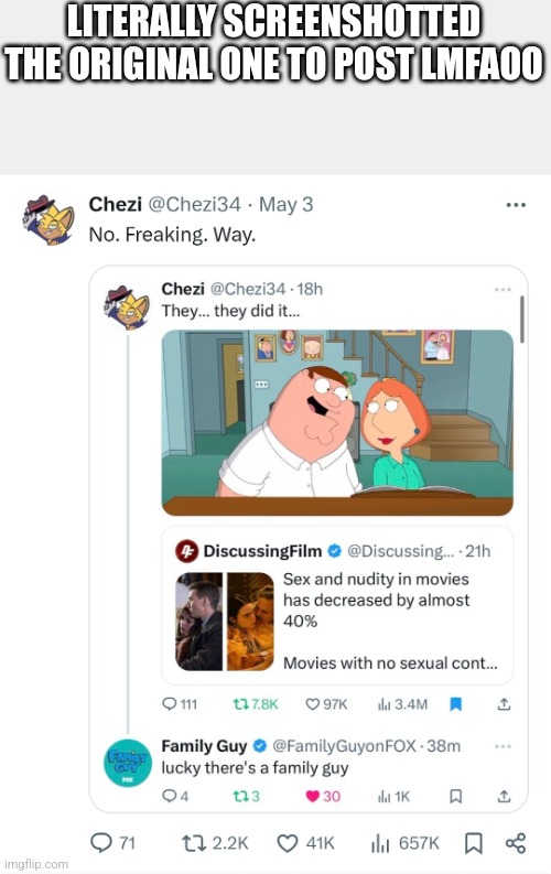 LITERALLY SCREENSHOTTED THE ORIGINAL ONE TO POST LMFAOO | made w/ Imgflip meme maker