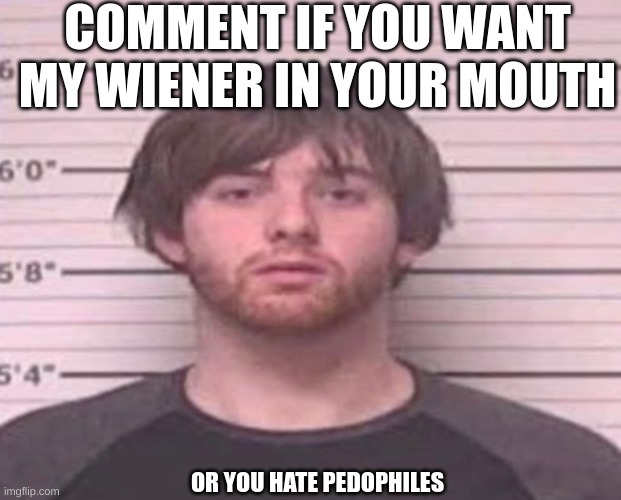 LazyMazy mug shot | COMMENT IF YOU WANT MY WIENER IN YOUR MOUTH; OR YOU HATE PEDOPHILES | image tagged in lazymazy mug shot | made w/ Imgflip meme maker