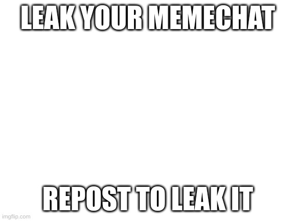 leak your memechat | LEAK YOUR MEMECHAT; REPOST TO LEAK IT | image tagged in blank white template | made w/ Imgflip meme maker