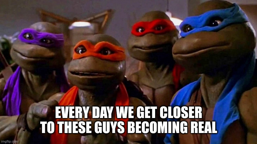 Cool but I don't wanna see them in real life | EVERY DAY WE GET CLOSER TO THESE GUYS BECOMING REAL | image tagged in teenage mutant ninja turtles,secret laboratories,memes,mutation,experiment,hippocratic oath | made w/ Imgflip meme maker