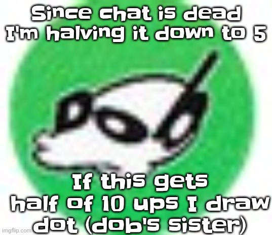 . | Since chat is dead I'm halving it down to 5; If this gets half of 10 ups I draw dot (dob's sister) | image tagged in womp womp mf | made w/ Imgflip meme maker