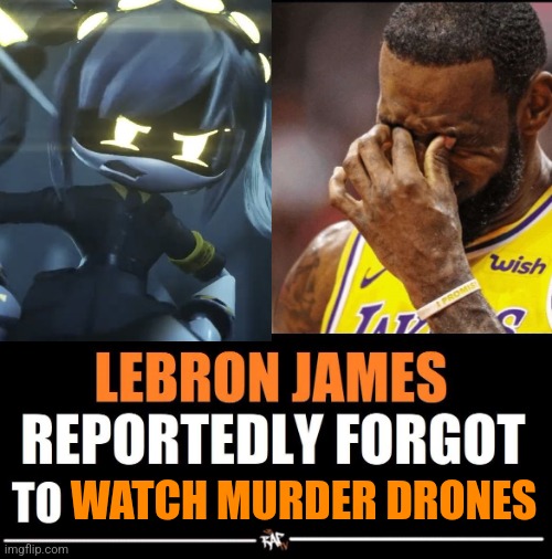 LeBron James reportedly forgot to watch murder drones | WATCH MURDER DRONES | image tagged in lebron james reportedly forgot to | made w/ Imgflip meme maker
