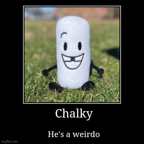 The Chalky Plush Meme (God, I'm Running Out Of Ideas) | Chalky | He's a weirdo | image tagged in funny,demotivationals | made w/ Imgflip demotivational maker