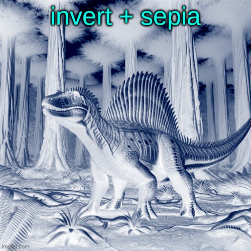 JPSpinosaurus (by ai) | invert + sepia | image tagged in jpspinosaurus by ai | made w/ Imgflip meme maker