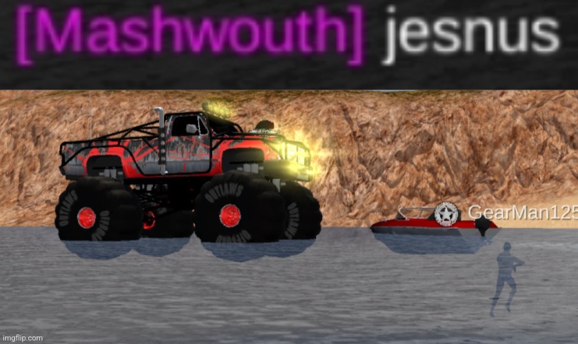The truck is walking on woter like jesnus | made w/ Imgflip meme maker