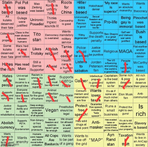 no clue what this means, can someone tell me? | image tagged in political compass bingo | made w/ Imgflip meme maker