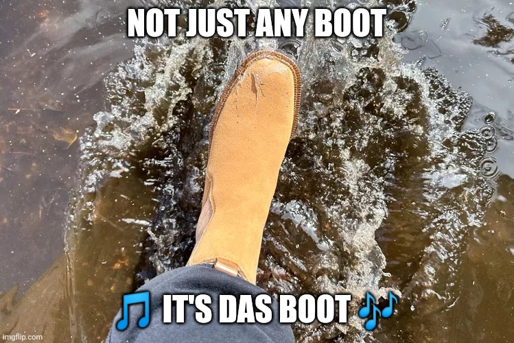 Das Boot | NOT JUST ANY BOOT; 🎵 IT'S DAS BOOT 🎶 | image tagged in boot | made w/ Imgflip meme maker