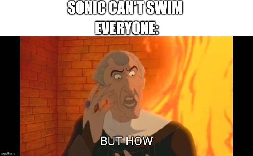 I'm not joking | SONIC CAN'T SWIM; EVERYONE: | image tagged in but how | made w/ Imgflip meme maker