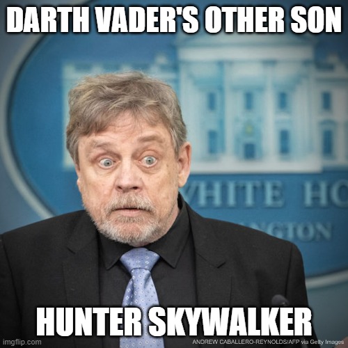 Hunter Skywalker | DARTH VADER'S OTHER SON; HUNTER SKYWALKER | image tagged in hunter biden,joe biden,mark hamill | made w/ Imgflip meme maker