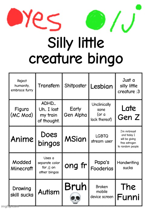 lol300's silly little creature bingo Blank Meme Template