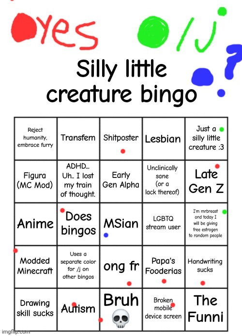 lol300's silly little creature bingo | image tagged in lol300's silly little creature bingo | made w/ Imgflip meme maker