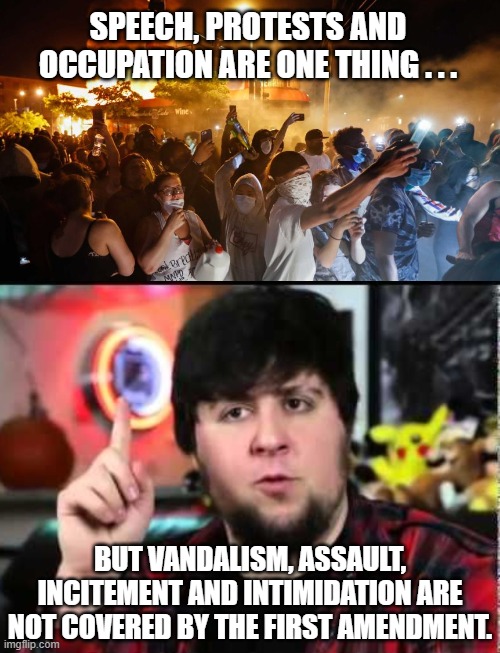 Freedom & First Amendment | SPEECH, PROTESTS AND OCCUPATION ARE ONE THING . . . BUT VANDALISM, ASSAULT, INCITEMENT AND INTIMIDATION ARE NOT COVERED BY THE FIRST AMENDMENT. | image tagged in jontron i have several questions,college liberal,hamas | made w/ Imgflip meme maker