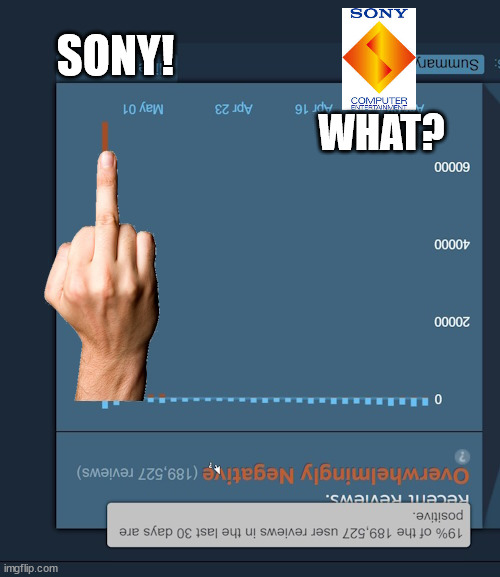 Sony! What? This! | SONY! WHAT? | image tagged in sony,steam | made w/ Imgflip meme maker