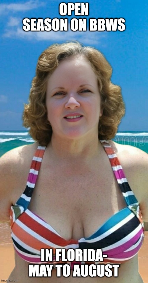 Bbw open season | OPEN SEASON ON BBWS; IN FLORIDA- MAY TO AUGUST | image tagged in big breasted milf,big tits,milf | made w/ Imgflip meme maker