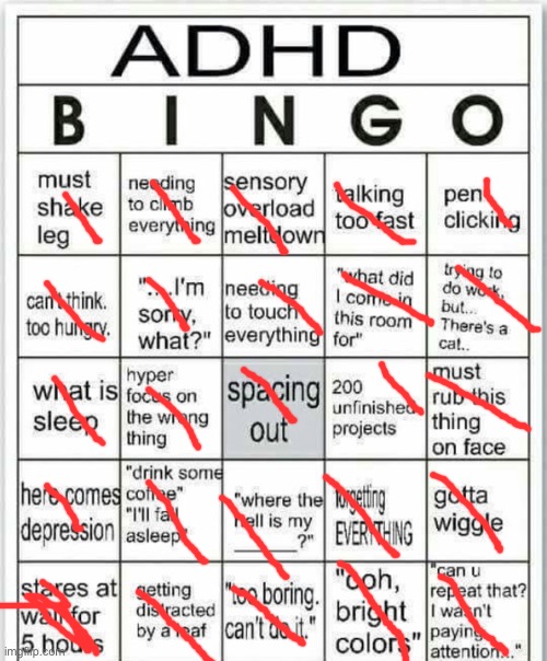 I’m not diagnosed with ADHD | image tagged in adhd bingo | made w/ Imgflip meme maker