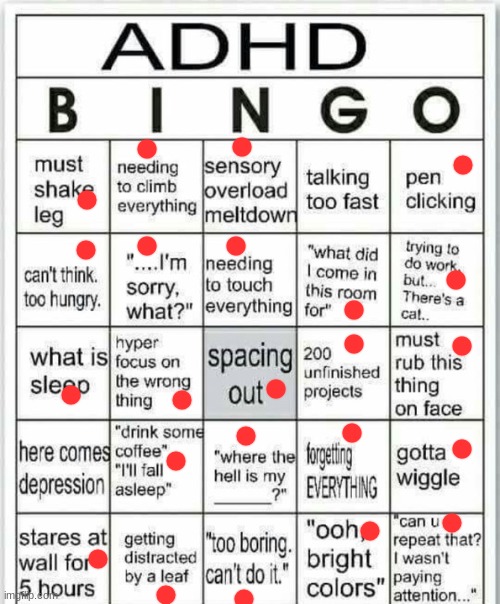 adhd bingo | image tagged in adhd bingo | made w/ Imgflip meme maker