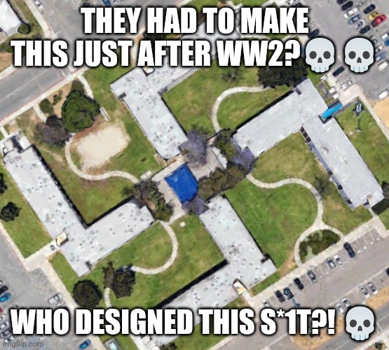 Only in America ? | THEY HAD TO MAKE THIS JUST AFTER WW2?💀💀; WHO DESIGNED THIS S*1T?! 💀 | image tagged in america,cursed image,google earth | made w/ Imgflip meme maker