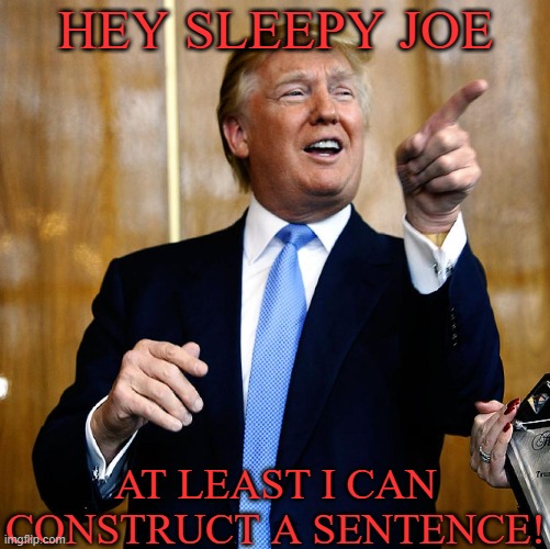 Donal Trump Birthday | HEY SLEEPY JOE AT LEAST I CAN CONSTRUCT A SENTENCE! | image tagged in donal trump birthday | made w/ Imgflip meme maker