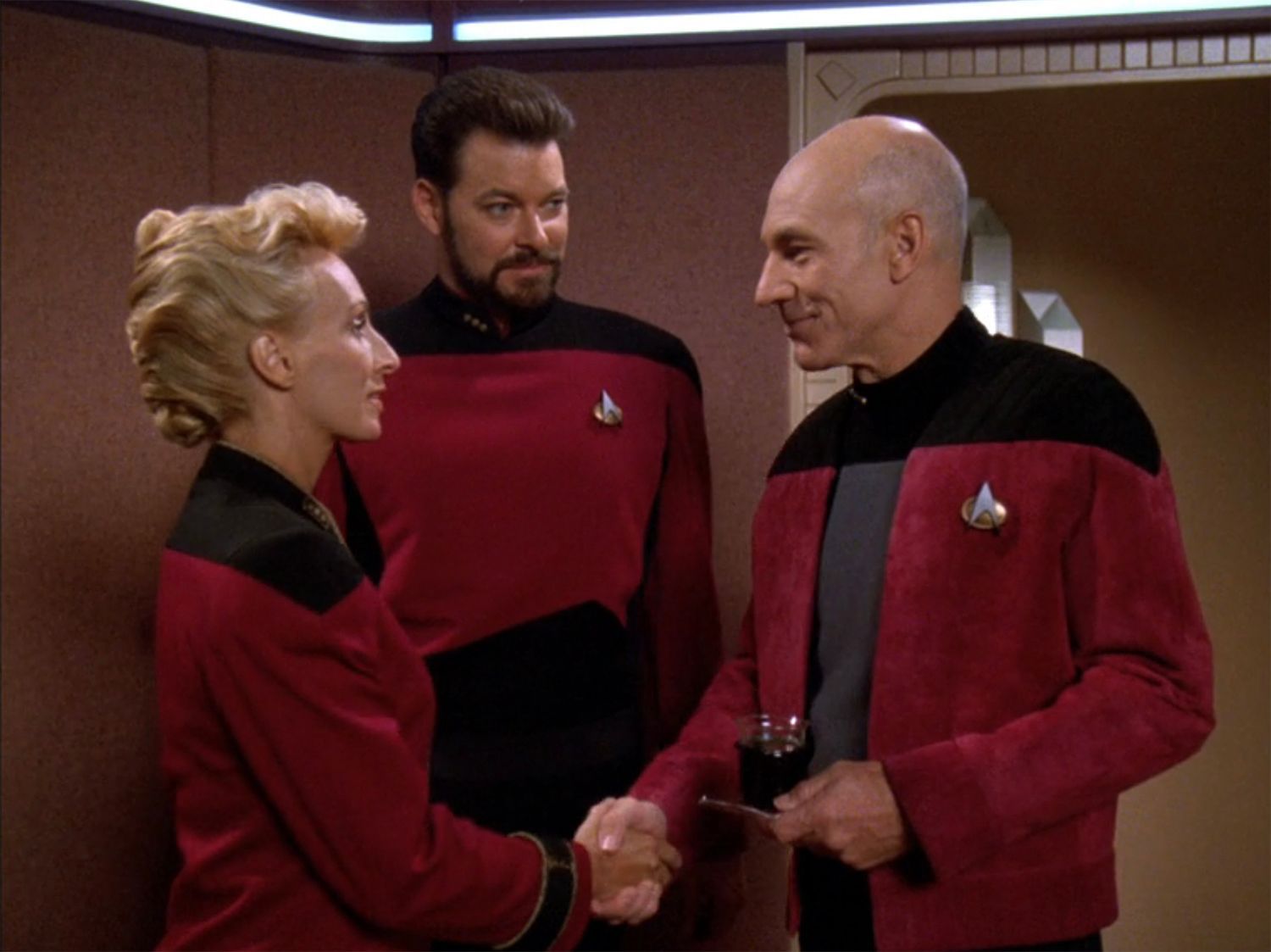 High Quality Captain Picard greets Admiral Nechayev Blank Meme Template