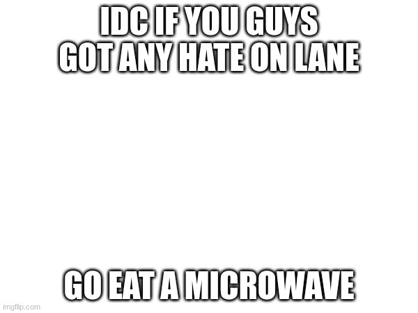Honestly, I know Lane is poly and very silly, but Jeez- Calm down you dogs | IDC IF YOU GUYS GOT ANY HATE ON LANE; GO EAT A MICROWAVE | image tagged in not,fun,fuck,you,guys | made w/ Imgflip meme maker