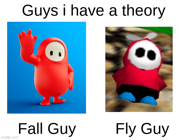 Image Title | Guys i have a theory; Fall Guy         Fly Guy | image tagged in image tags | made w/ Imgflip meme maker