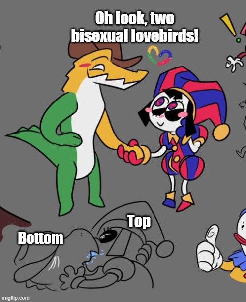 yeah | Oh look, two bisexual lovebirds! Top; Bottom | image tagged in tadc,the amazing digital circus,lgbt,bisexual | made w/ Imgflip meme maker