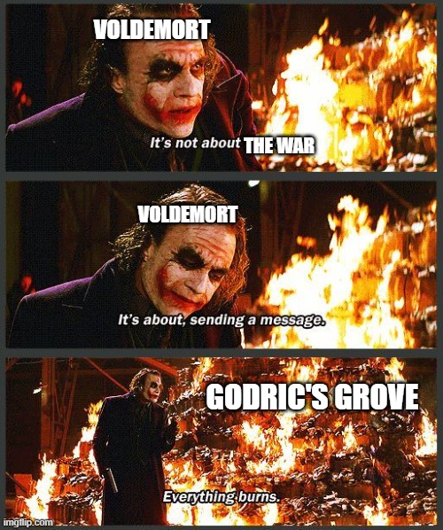 It's not about money, it's about sending a message | VOLDEMORT; THE WAR; VOLDEMORT; GODRIC'S GROVE | image tagged in it's not about money it's about sending a message | made w/ Imgflip meme maker