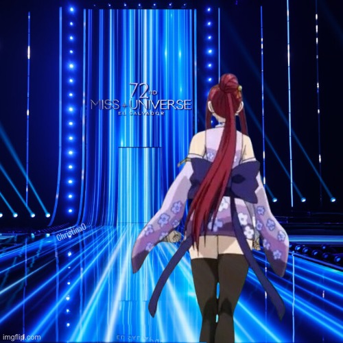 Erza Scarlet Pageant | ChristinaO | image tagged in miss universe,pageant,erza scarlet,fairy tail,fairy tail meme,memes | made w/ Imgflip meme maker