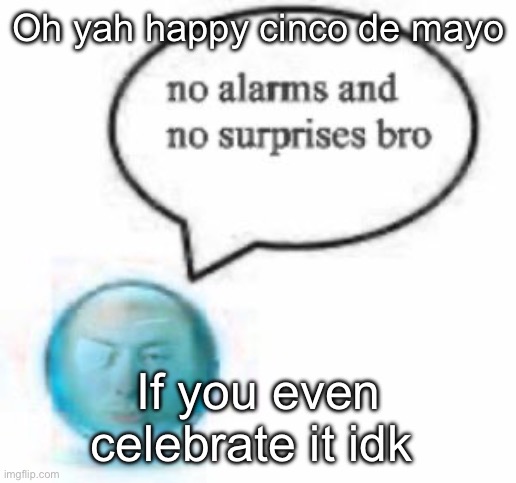 no alarms bro ball | Oh yah happy cinco de mayo; If you even celebrate it idk | image tagged in no alarms bro ball | made w/ Imgflip meme maker