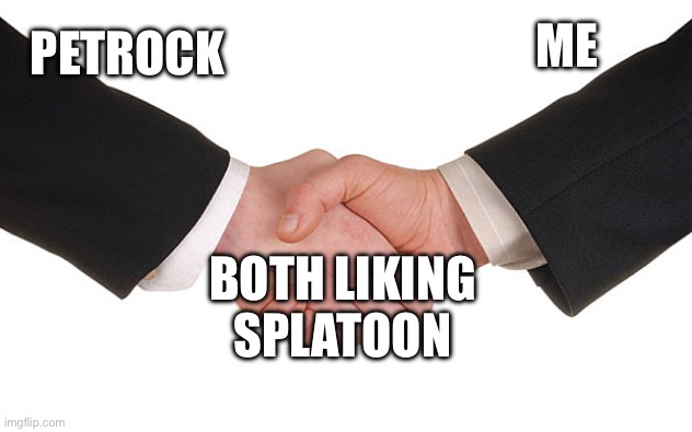 Business Handshake | PETROCK ME BOTH LIKING SPLATOON | image tagged in business handshake | made w/ Imgflip meme maker