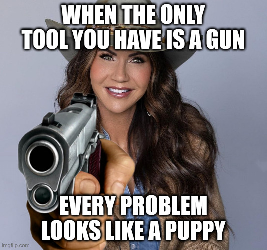 puppy love | WHEN THE ONLY TOOL YOU HAVE IS A GUN; EVERY PROBLEM LOOKS LIKE A PUPPY | image tagged in puppy love | made w/ Imgflip meme maker