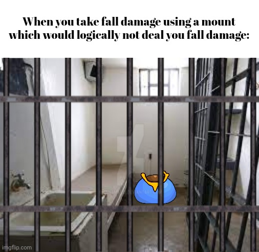 prison cell | When you take fall damage using a mount which would logically not deal you fall damage: | image tagged in prison cell,funny,memes,terraria,video games | made w/ Imgflip meme maker