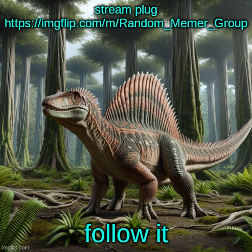 JPSpinosaurus (by ai) | stream plug https://imgflip.com/m/Random_Memer_Group; follow it | image tagged in jpspinosaurus by ai | made w/ Imgflip meme maker