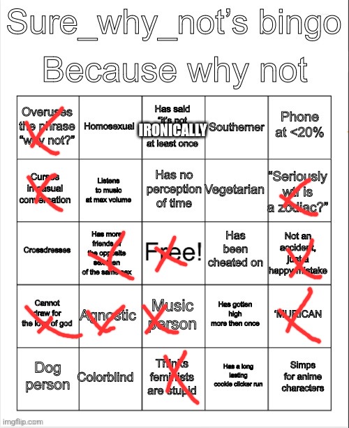 No bingo | IRONICALLY | image tagged in swn bingo | made w/ Imgflip meme maker